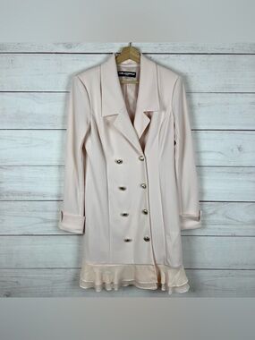 New Karl Lagerfeld Paris Notch Lapel Chiffon Flounce Hem Mini Blazer Pink Size 6